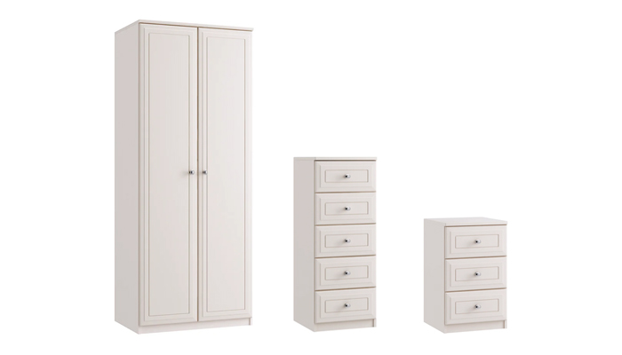 Package Deal - Double Tall Robe, 5 Drawer Narrow Chest, 3 Drawer Bedside